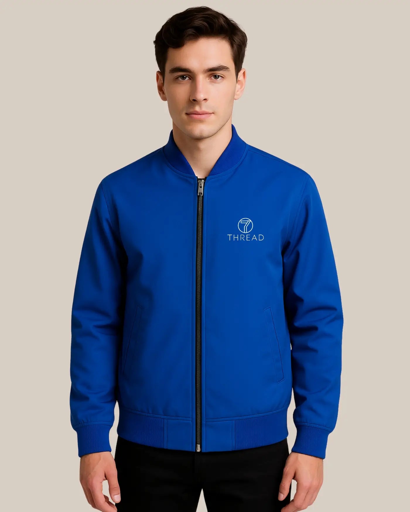 Royal Blue Zip-Up Bomber Jacket