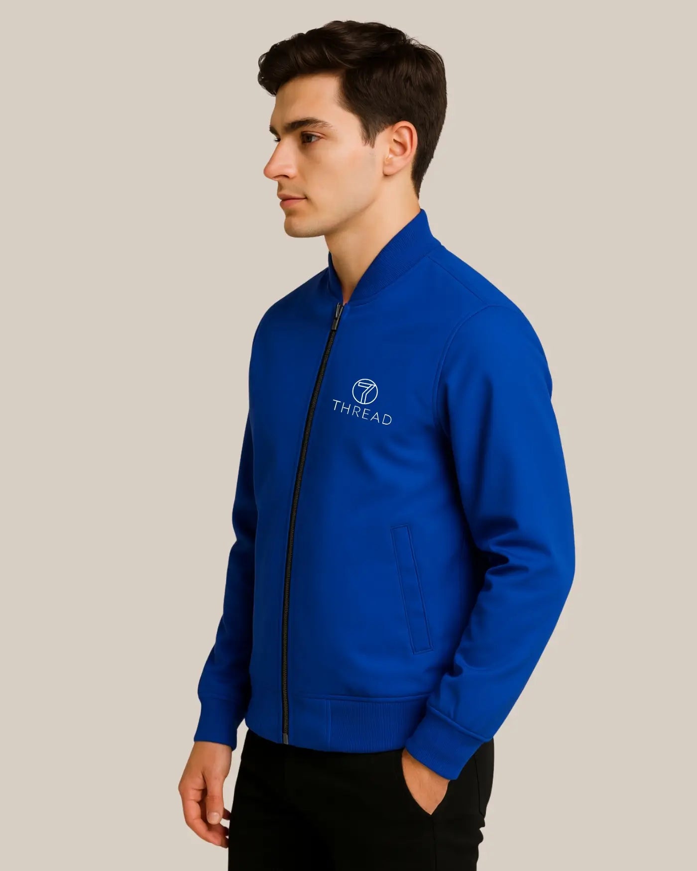 Royal Blue Zip-Up Bomber Jacket