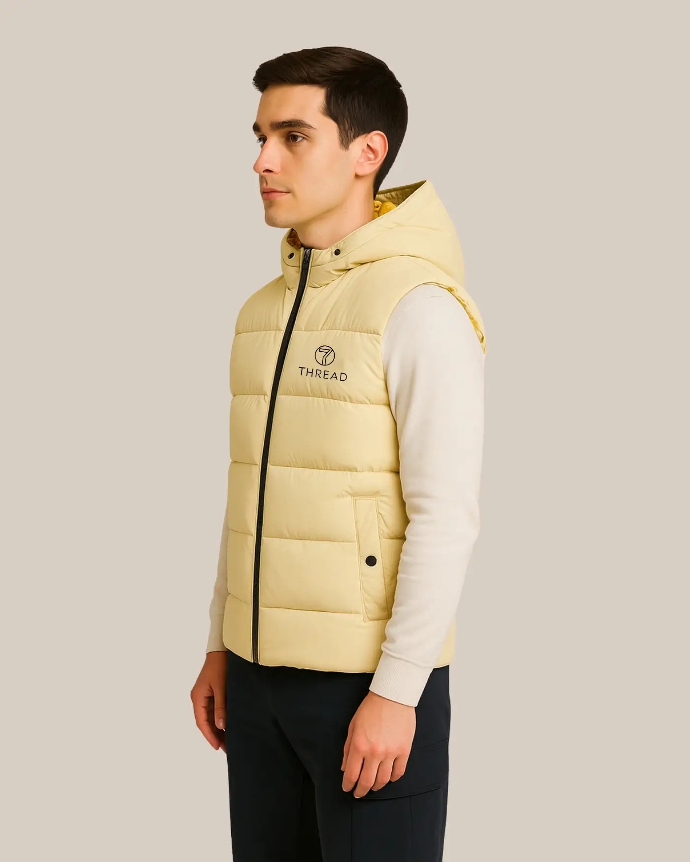 Beige Double Sided Puffer Vest with Hood